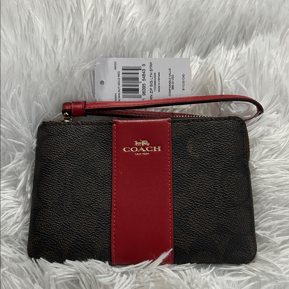 Coach Signature Wristlet in Red and Walnut